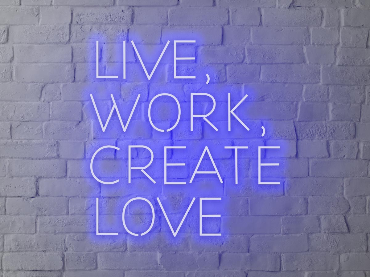 Letreiro Neon Live Work Create Love 55x55cm - Hause Neon